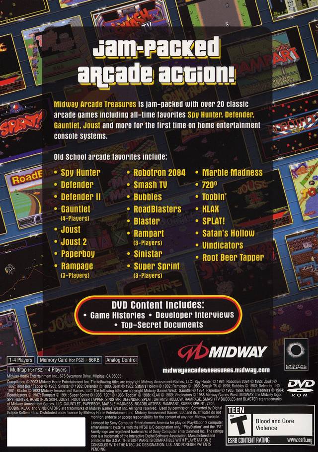 midway arcade treasures games list